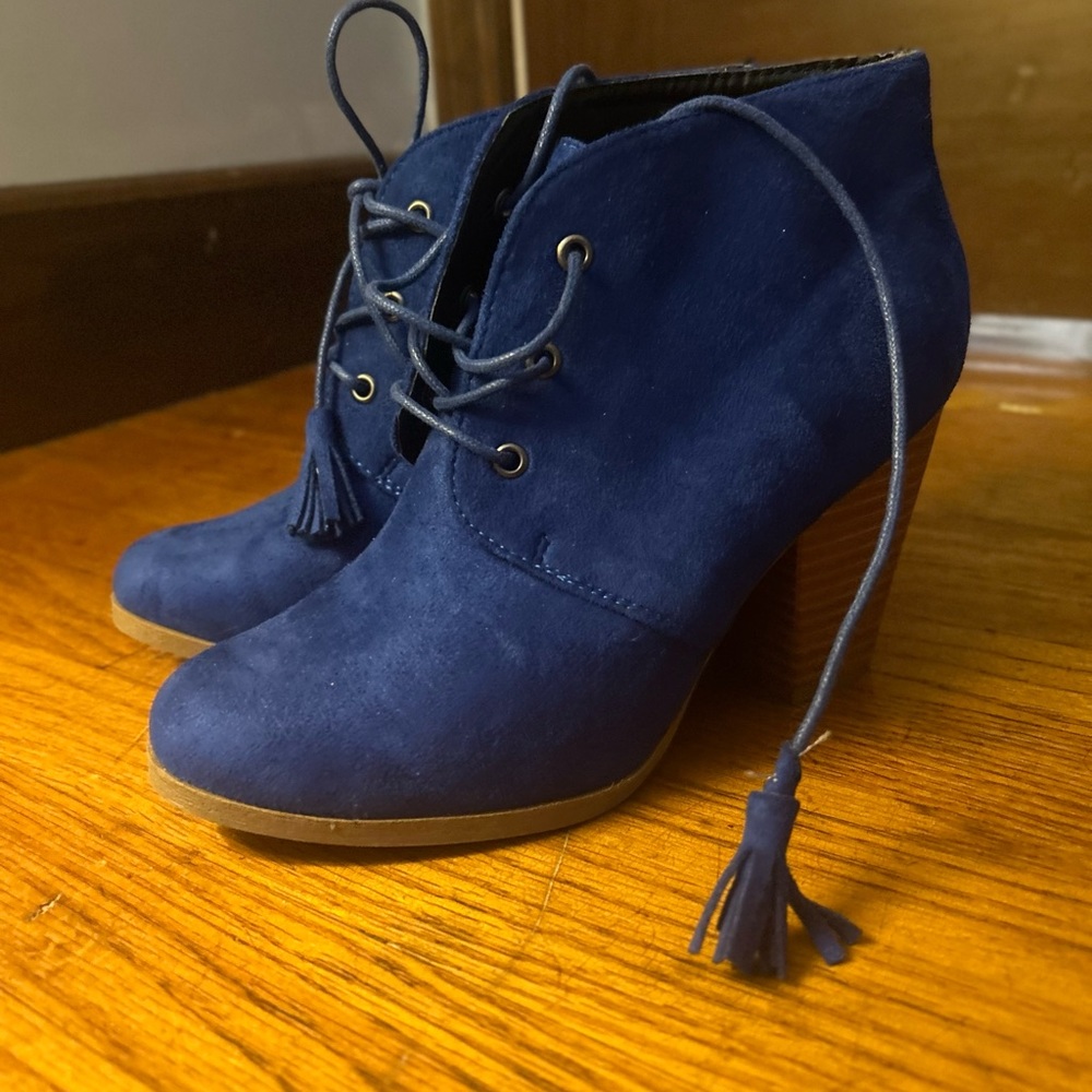 Blue heeled booties